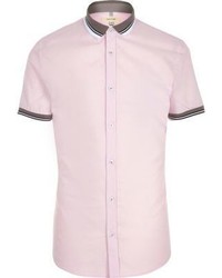 River Island Pink Rib Collar Short Sleeve Slim Fit Shirt