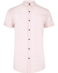 River Island Pink Short Sleeve Smart Slim Fit Shirt