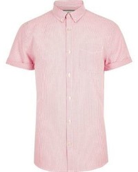 River Island Pink Stripe Print Short Sleeve Oxford Shirt