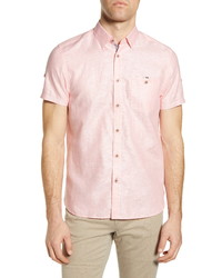 Ted Baker London Pleater Slim Fit Short Sleeve Button Up Shirt
