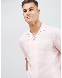 ASOS DESIGN Regular Fit Viscose Shirt With Revere Collar In Pink