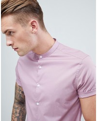 ASOS DESIGN Slim Shirt In Dusty Pink With Grandad Collar