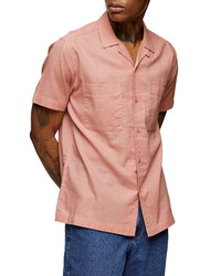 Topman Slub Short Sleeve Button Up Camp Shirt