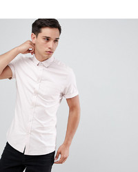 ASOS DESIGN Tall Skinny Oxford Shirt In Pale Pink With Short Sleeves