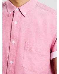 Topman Pink Contrast Casual Oxford Short Sleeve Shirt