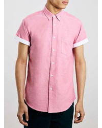 Topman Pink Contrast Casual Oxford Short Sleeve Shirt