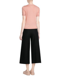 RED Valentino Short Sleeve Cashmere Silk Pullover With Lace Cutout