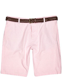 River Island Pink Oxford Belted Bermuda Shorts