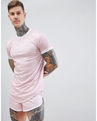 Siksilk Shadow Silk T Shirt With Curved Hem In Pink