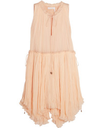 Chloé Pleated Silk Crepon Dress Peach