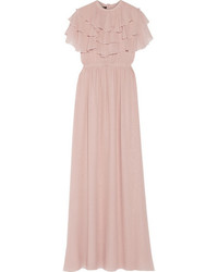 Giambattista Valli Ruffled Silk Georgette Gown Pastel Pink