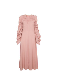 Roksanda Silk Midi Dress With Ruched Sleeves