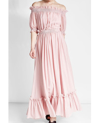 Pink Silk Off Shoulder Dress