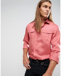 Asos Regular Fit Silk Shirt In Pink