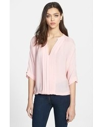 Pink Silk Short Sleeve Blouse