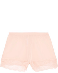 Hanro Ginevra Leavers Lace Trimmed Silk Crepe De Chine Pajama Shorts Pastel Pink