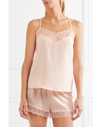 Hanro Ginevra Leavers Lace Trimmed Silk Crepe De Chine Camisole Pastel Pink