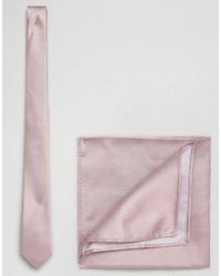 Asos Wedding Silk Tie And Pocket Square In Pink