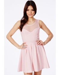 Missguided Colette Pink Skater Dress With Mesh Neck Detail