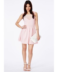 Missguided Colette Pink Skater Dress With Mesh Neck Detail