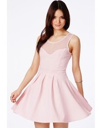 Missguided Colette Pink Skater Dress With Mesh Neck Detail