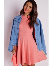 Missguided Skater Dress Neon Pink Marl