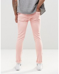 Asos Brand Super Skinny Jeans With Extreme Rips In Pink