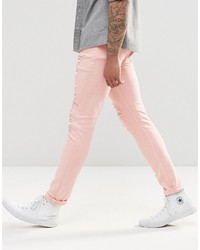 Asos Brand Super Skinny Jeans With Extreme Rips In Pink