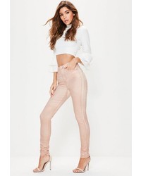 Missguided Pink Rebel Highwaisted Metallic Skinny Jeans