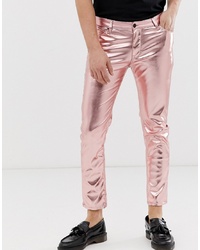 ASOS DESIGN Skinny Jeans In Metallic Pink Leather Look