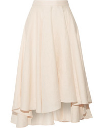 Miguelina Gale Asymmetric Linen Midi Skirt Pastel Pink