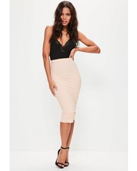 Missguided Pink Longline Ribbed Midi Skirt