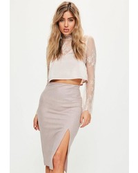 Missguided Pink Sparkle Effect Split Front Midi Skirt