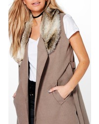 Boohoo Faith Faux Fur Collar Sleeveless Wool Look Coat