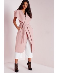 Missguided Sleeveless Belted Waterfall Coat Mauve