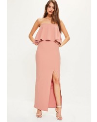 Missguided Pink Crepe Frill Side Split Maxi Dress