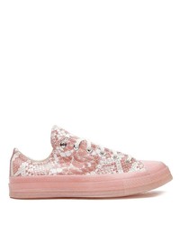 Pink Snake Canvas Low Top Sneakers