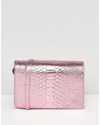 Pink Snake Leather Crossbody Bag