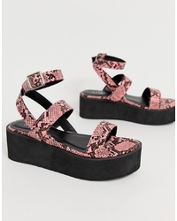 SIMMI Shoes Simmi London Kestral Pink Snake Flatform Sandals