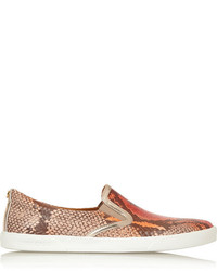 Pink Snake Leather Slip-on Sneakers