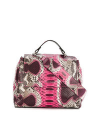 Pink Snake Leather Tote Bag