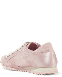 Pedro Garcia Cristina Frayed Suede Trimmed Satin Sneakers Blush