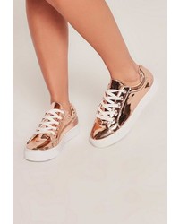 Missguided Rose Gold Metallic Lace Up Sneakers