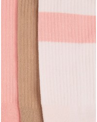Asos Brand Tube Style Socks In Pink 3 Pack