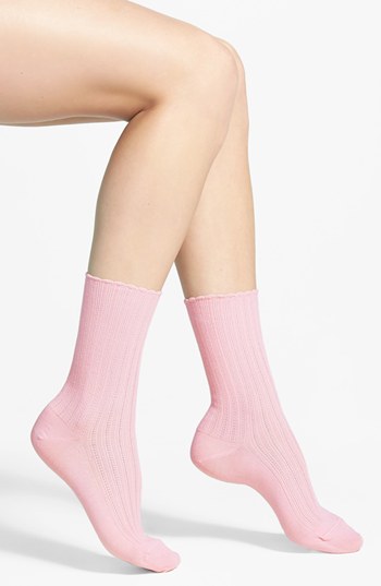 NWT Women's Hue Pretty Pucker Socks One Size 6 Pair White/Pink Sugar #640E 