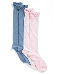 Nordstrom Pointelle Toppers Knee Socks Pink Multi 12 55