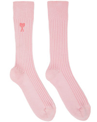 AMI Alexandre Mattiussi Pink Ami De Cur Plain Socks