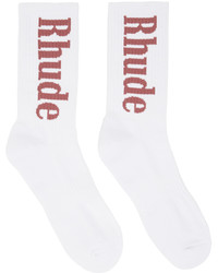 Rhude White Vertical Logo Socks
