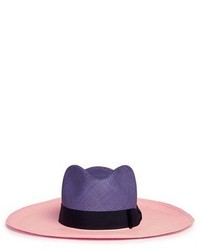 Sensi Studio Frayed Band Colourblock Straw Panama Hat