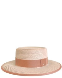 Straw Boater Hat Pink Pink Strap